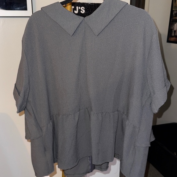 Gray Women's Zip Up Ruffled Top - Picture 3 of 6